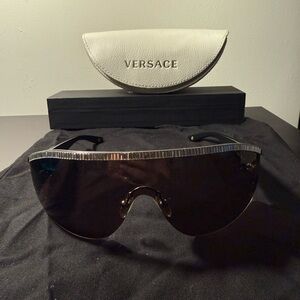 Versace Silver and Black Shield Sunglasses (Authentic)